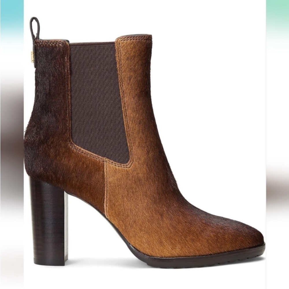 NIB Lauren Ralph Lauren Womens Brown Mylah Ombre Haircalf Bootie